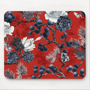 Karmozijn Indigo Chinoiserie Pioen Magnolia Winter Muismat