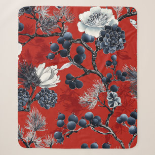 Karmozijn Indigo Chinoiserie Pioen Magnolia Winter Sherpa Deken
