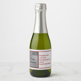 Karmozijn Ornament Kerstmis – Elegante Feestdagen Sparkling Wijnetiket