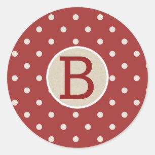 Karmozijn Rood Stip Rustiek Landelijk Kraft Monogr Ronde Sticker