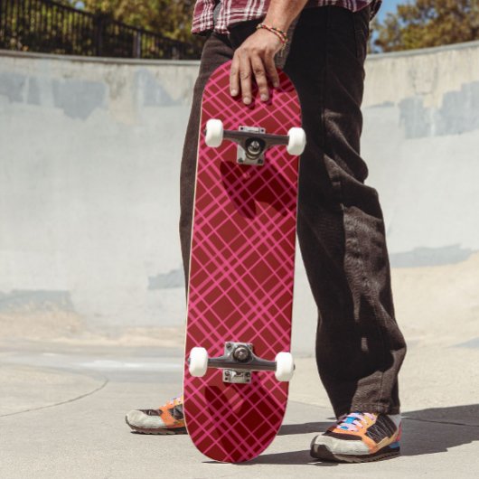 Karmozijn Roze Geruite Plaid Ontwerp  Persoonlijk Skateboard
