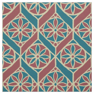 Karmozijn, Turquoise Etnisch Patroon, Bloemen, Che Stof