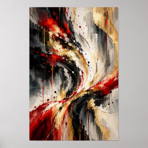 Karmozijn Zwarte Gouden Zwaiende Abstracte Wandkun Poster