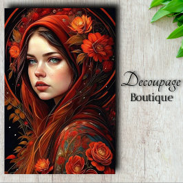 Karmozijnen Kap - Herfst Roos Tovenaar Decoupage Tissuepapier