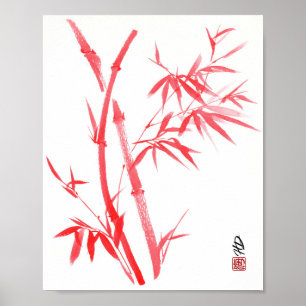 Karmozijnrode Bamboogeest Poster