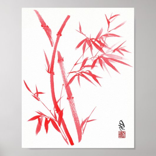 Karmozijnrode Bamboogeest Poster (Voorkant)