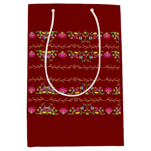 Karmozijnrode bloemendesign medium cadeauzakje (Voorkant)
