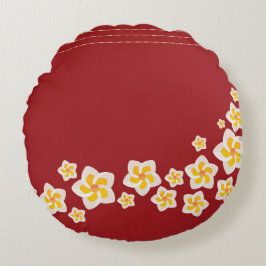 Karmozijnrode Bloesem: Tropische Plumeria Rond Kussen