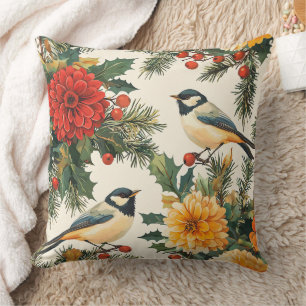 Karmozijnrode Dahlia Mees Kerst Crème Patroon Kussen