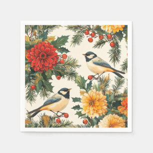 Karmozijnrode Dahlia Mees Kerst Crème Patroon Servet