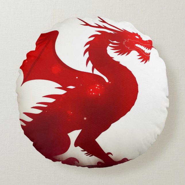 Karmozijnrode Drakenwoede Rond Kussen (Voorkant)