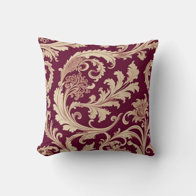 Karmozijnrode en beige vintage patroon  kussen (Voorkant)