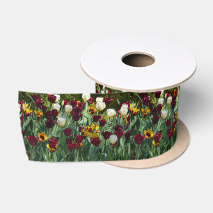 Karmozijnrode en Gele Tulpen Kleurrijke Bloemen Satijnen Lint