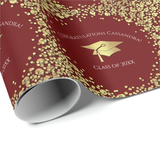 Karmozijnrode en Gouden Afstudeerfeest Cadeaupapier (Rol Hoek)
