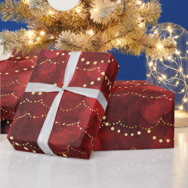 Karmozijnrode en Gouden Kerstlichtjes Cadeaupapier
