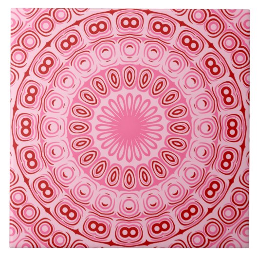 Karmozijnrode en Roze Mandala Patroon Tegeltje (Voorkant)