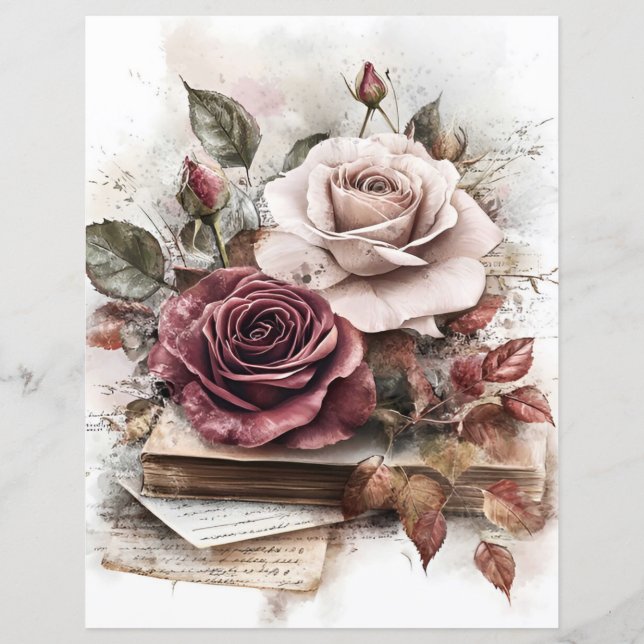 Karmozijnrode en roze rozen met schrootboek scrap- (Achterkant)
