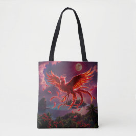 Karmozijnrode Feniks van het Maanlichtgetij. Tote Bag
