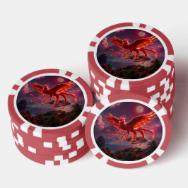 Karmozijnrode Feniks van het Maanverlichte Getij. Poker Chips