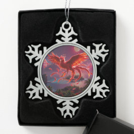 Karmozijnrode Feniks van het Maanverlichte Getij. Tin Sneeuwvlok Ornament