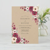 Karmozijnrode Herfst Bruiloft Bloemen Kaart (Staand voorkant)