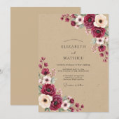 Karmozijnrode Herfst Bruiloft Bloemen Kaart (Voorkant / Achterkant)