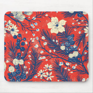 Karmozijnrode Indigo Winter Botanische Patroon Muismat