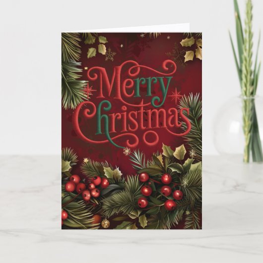 Karmozijnrode Kerstkrans Feestdagen Kaart (Voorkant)