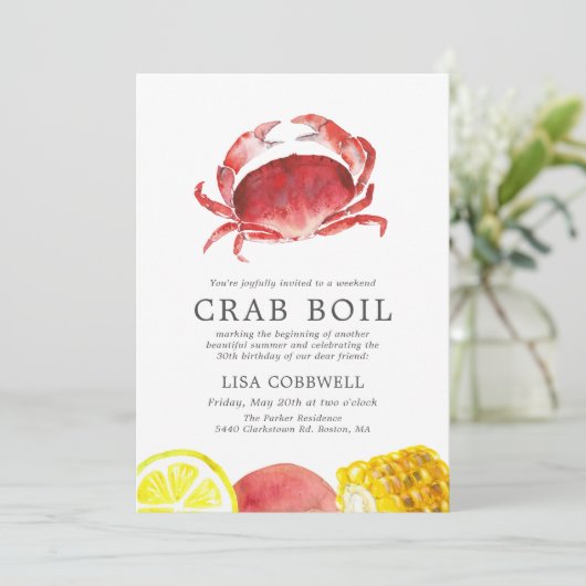 karmozijnrode krab | 30e Verjaardag Krab Boil Gest Kaart (Staand voorkant)