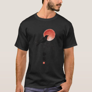 Karmozijnrode Maan Raaf Donkere Gotische Japanse T-shirt