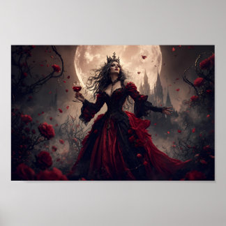 Karmozijnrode Maanverlichte Gotische Koningin Kuns Poster