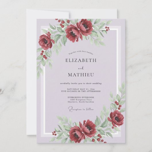 Karmozijnrode Mauve Geschilderde Bruiloft Kaart (Voorkant)