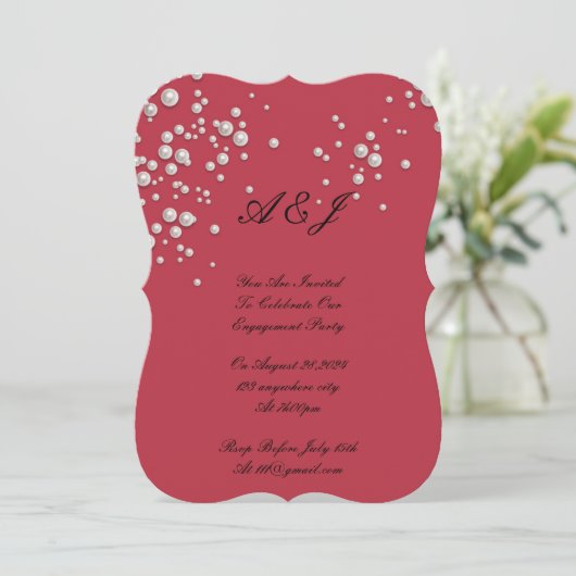 karmozijnrode parel uitnodiging (Staand voorkant)