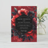 Karmozijnrode Passievolle Flora Bruiloft Kaart (Staand voorkant)