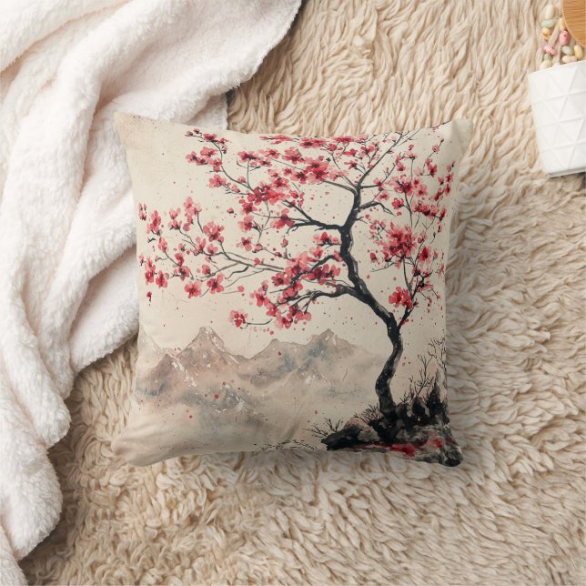 Karmozijnrode Sakura Berg Sereniteit (1) Kussen (Deken)