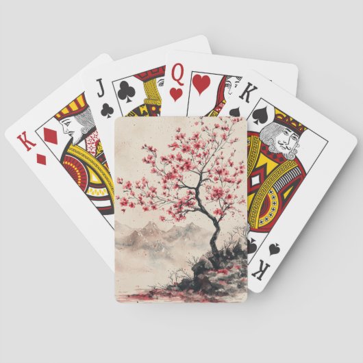 Karmozijnrode Sakura Berg Sereniteit (1) Pokerkaarten (Achterkant)