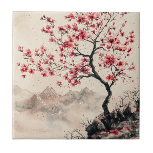 Karmozijnrode Sakura Berg Sereniteit (1) Tegeltje