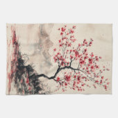 Karmozijnrode Sakura Berg Sereniteit (1) Theedoek (Horizontaal)