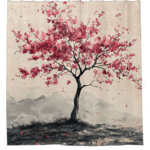 Karmozijnrode Sakura Berg Sereniteit (2) Douchegordijn