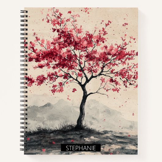 Karmozijnrode Sakura Berg Sereniteit (2) Notitieboek (Voorkant)