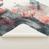 Karmozijnrode Sakura Pagode Aquarel Sherpa Deken (3/4)