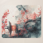 Karmozijnrode Sakura Pagode Aquarel Sherpa Deken (Voorkant (horizontaal))