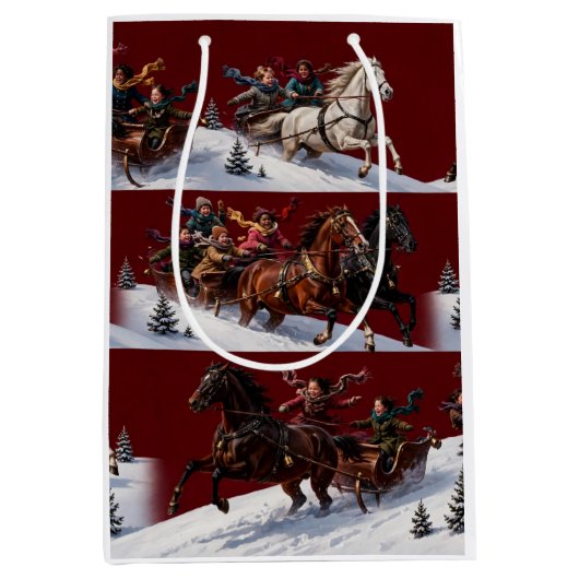 Karmozijnrode slee-rit middelgrote cadeautas (Voorkant)