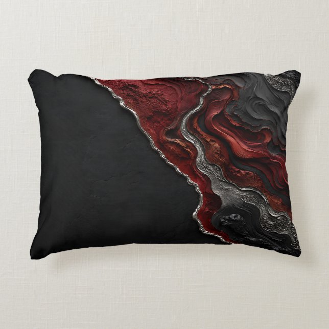 Karmozijnrode Vulkanische Abstracte Kunst Donkere  Accent Kussen (Voorkant)