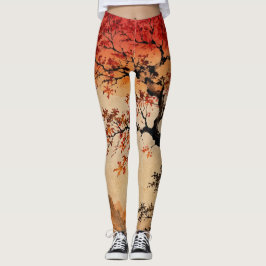 Karmozijnrode zon boven Boom des Levens Leggings