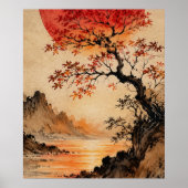 Karmozijnrode zon boven Boom des Levens Poster (Voorkant)