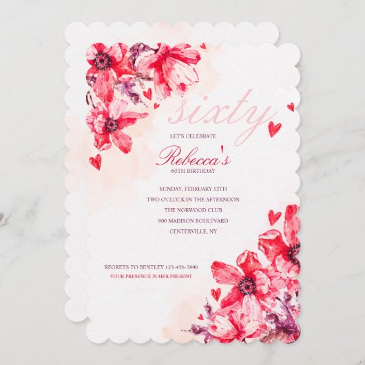 Karmozijnrood Bloemmotief Kaart (Voorkant / Achterkant)