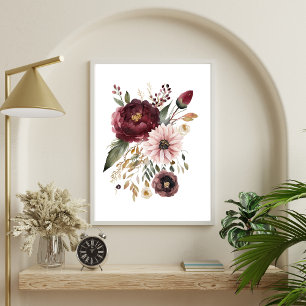 Karmozijnrood Bourgondië Roze Waterverf Bloem Bota Poster
