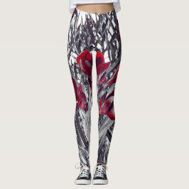Karmozijnrood Callas en monochroom bladprint leggi Leggings