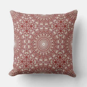 Karmozijnrood en Beige Mandala Patroon Kussen
